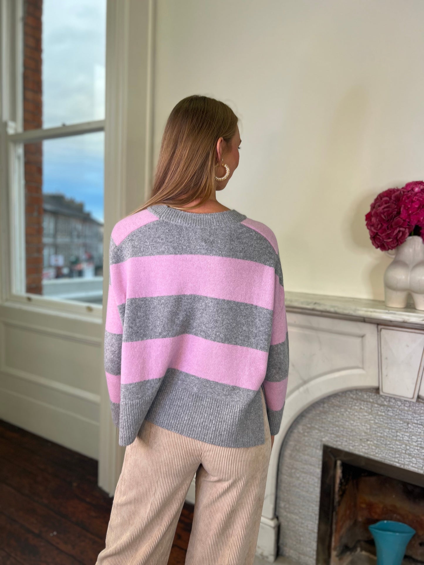 Scoppio Sweater in Grey and Pink Stripes