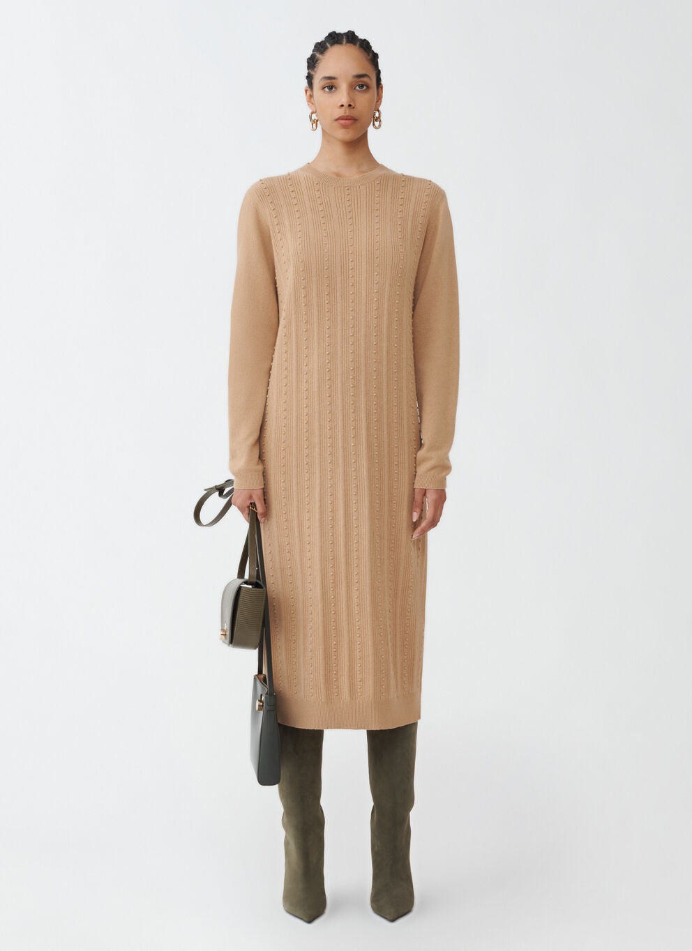 Camel Fitted Knit Dress