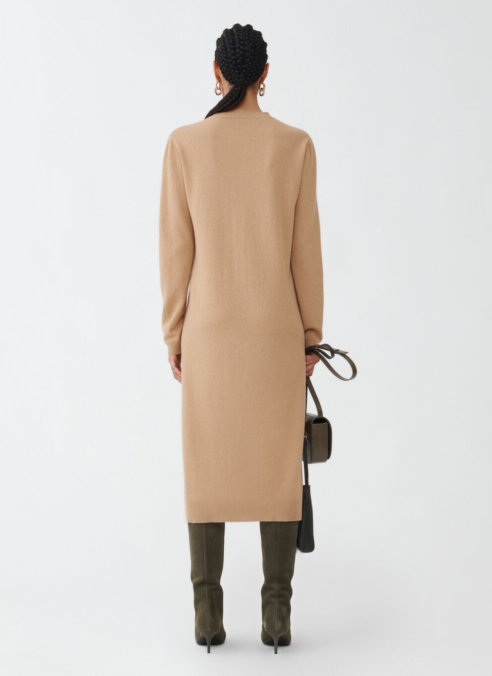 Camel Fitted Knit Dress