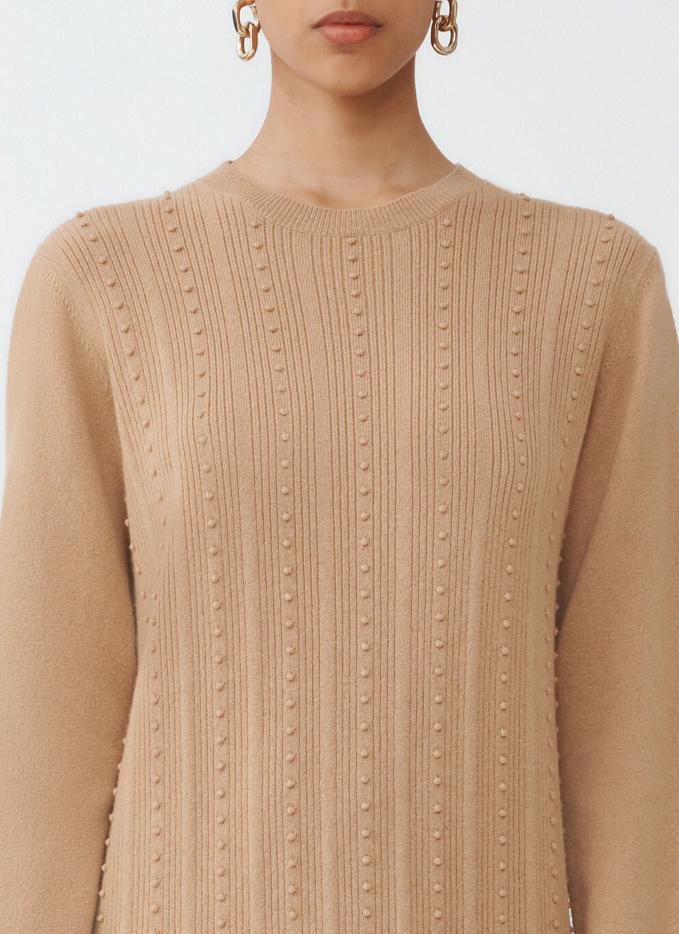 Camel Fitted Knit Dress