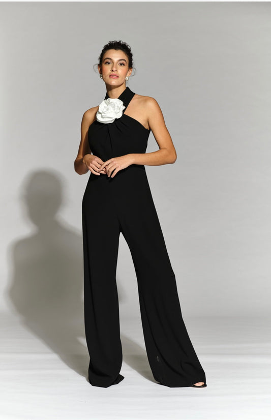 Dublin Black Jumpsuit With White Flower Detail