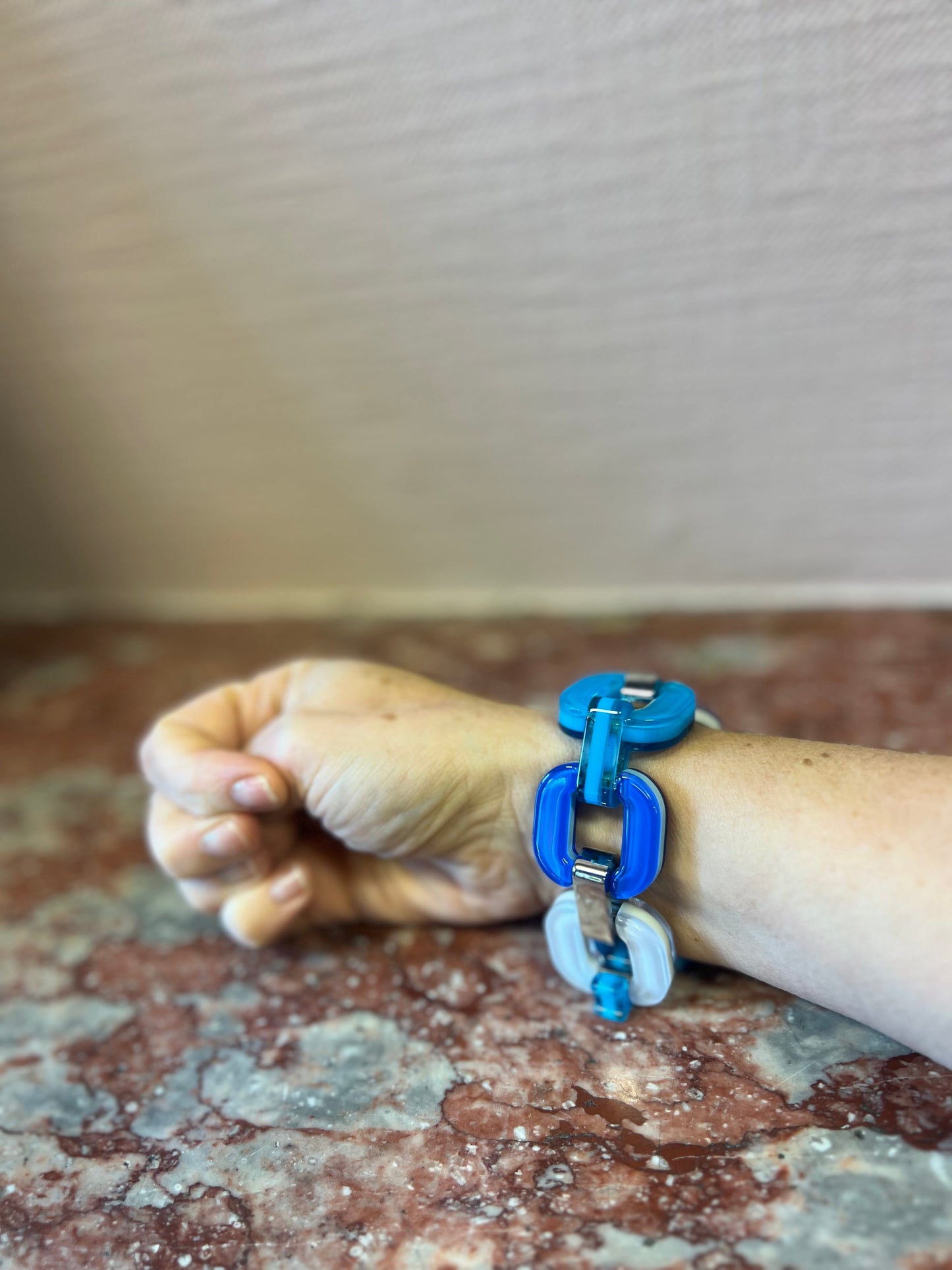 Royal Blue,Turquoise Blue and Off White Bracelet