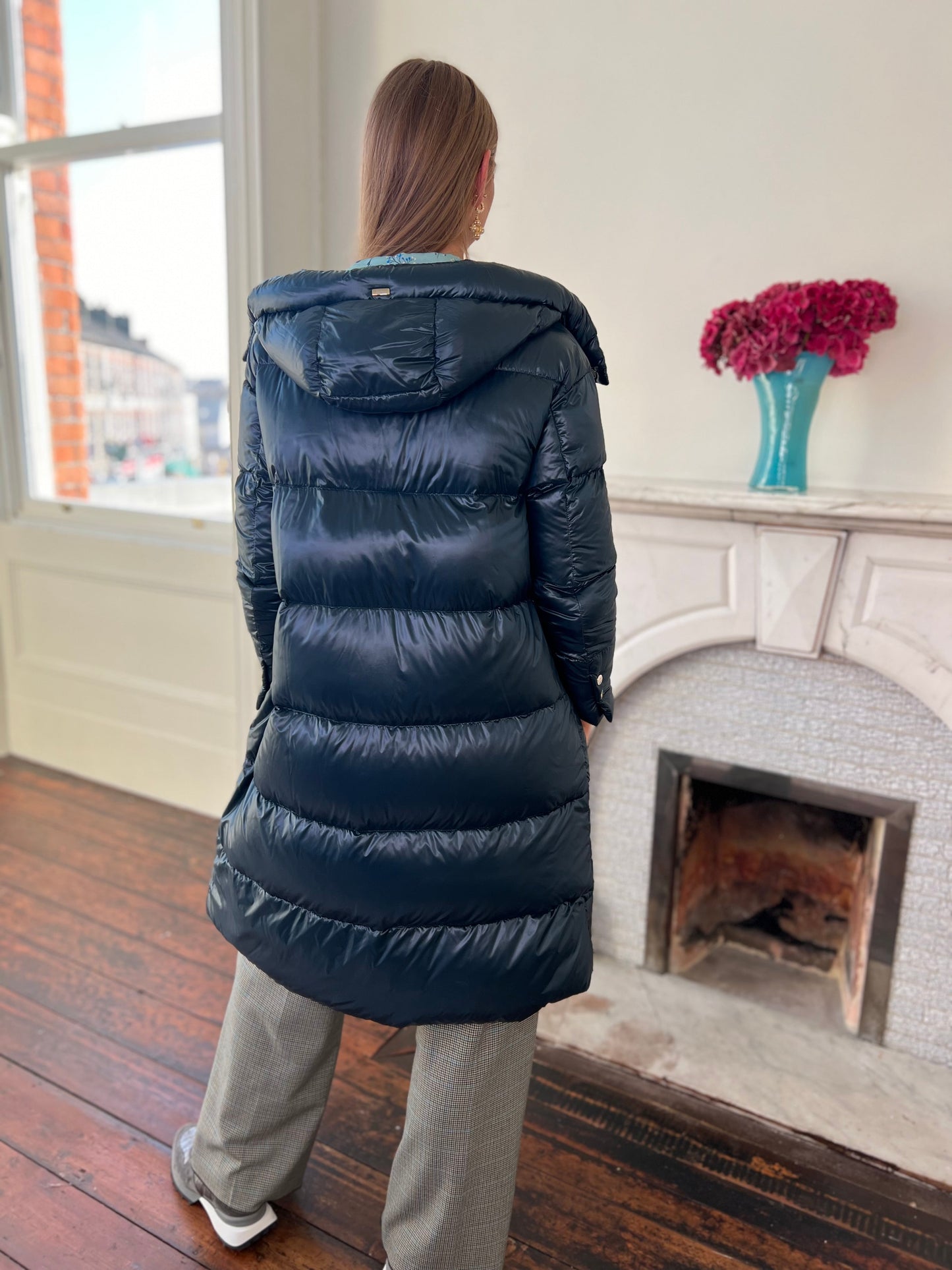 Long Down Quilted Ultra Light Coat with Hood Available in 2 Colours