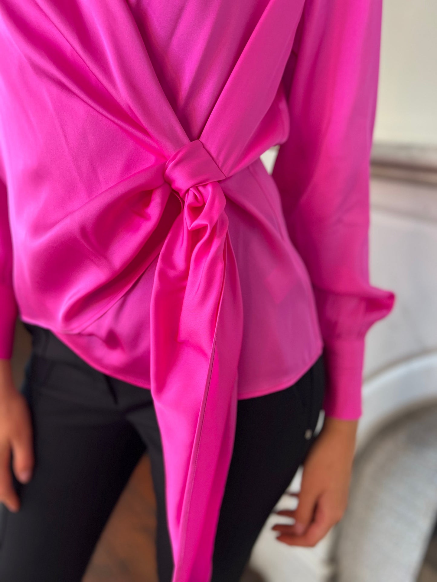 Monticello Silk Wrap Around Blouse in MIAMI PINK