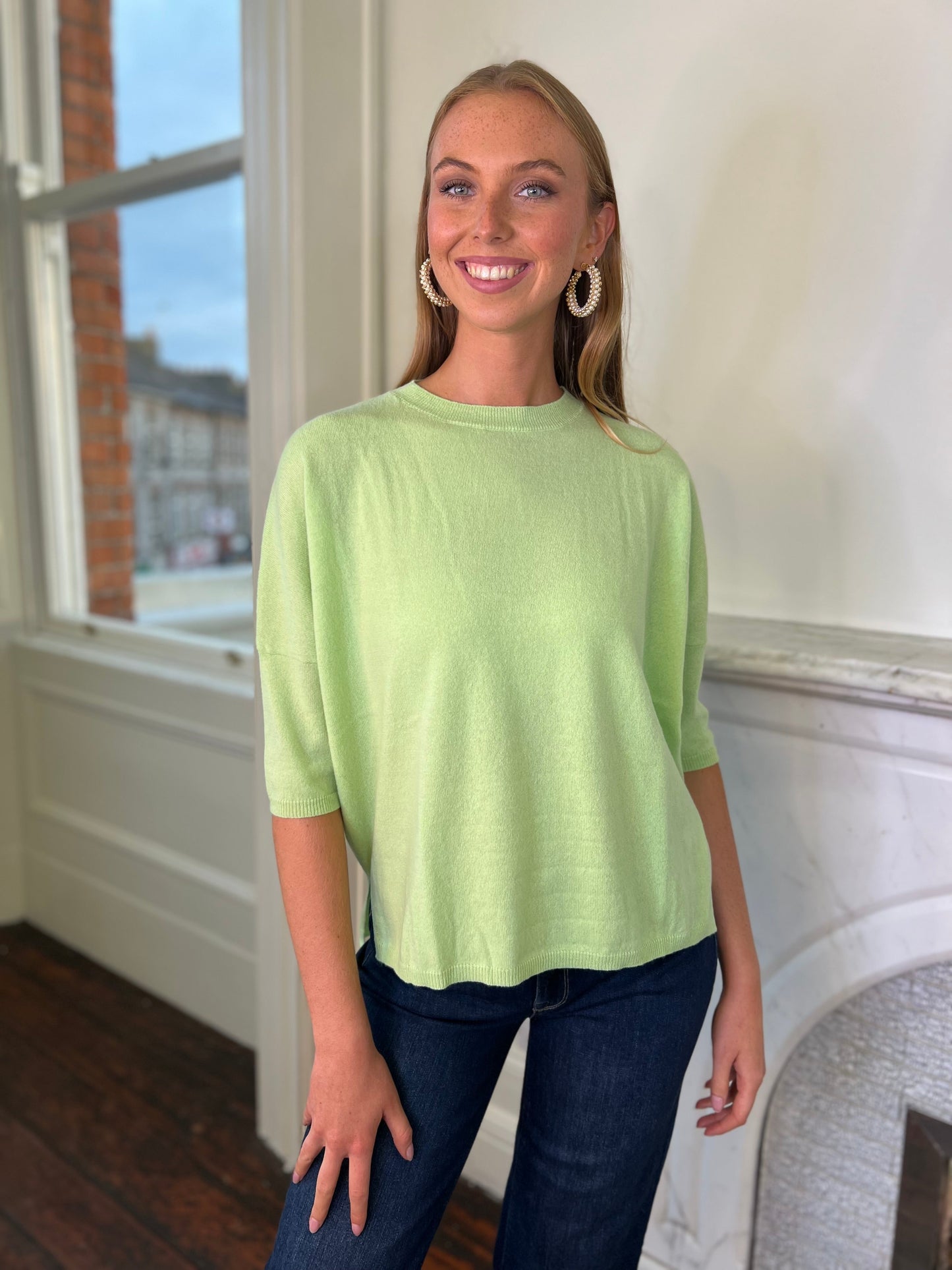 Short Sleeved Apple Green Relaxed  Wool Knit