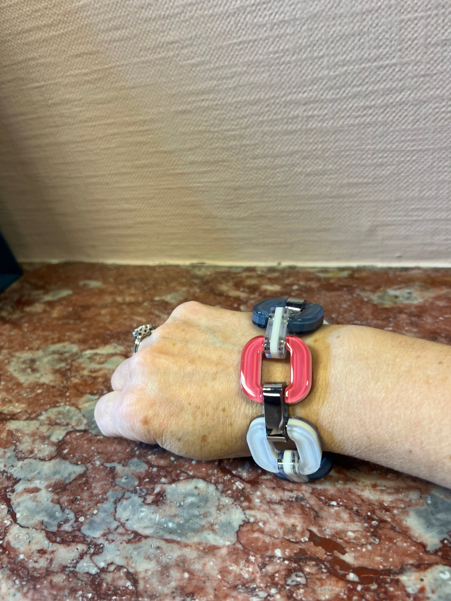 Pink ,Grey and Off White Bracelet