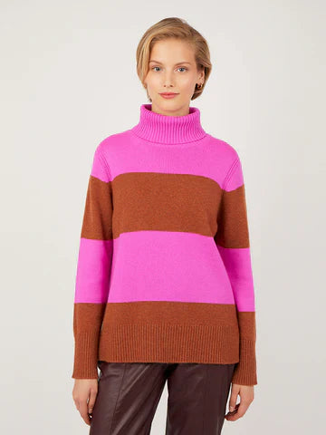 Ahana Magenta  and Rust Ribbed Polo Sweater