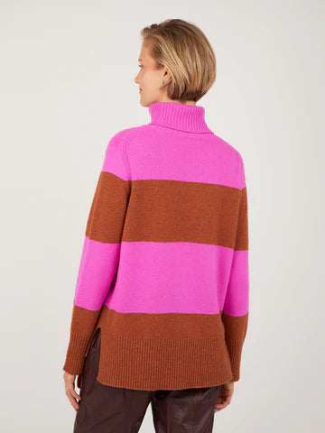 Ahana Magenta  and Rust Ribbed Polo Sweater