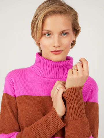 Ahana Magenta  and Rust Ribbed Polo Sweater