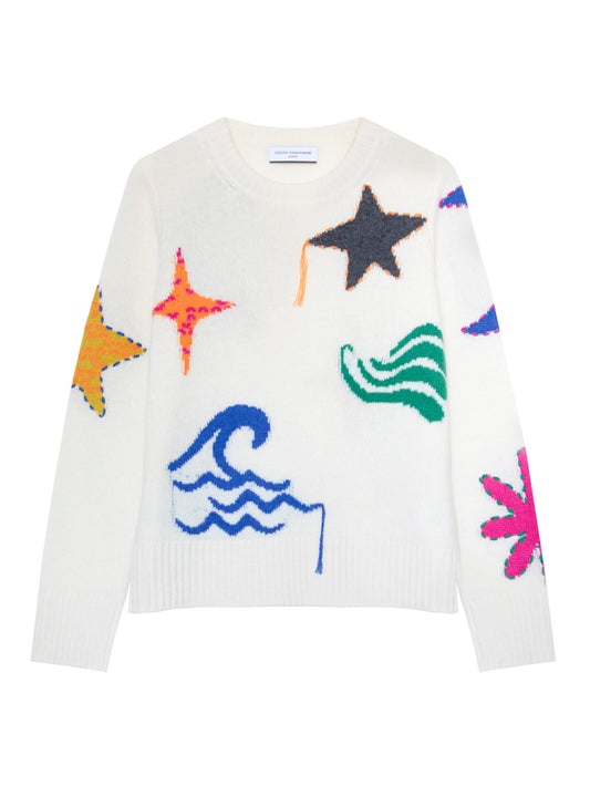 Inanna Star and Waves Winter White Cashmere Sweater