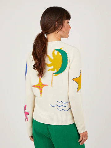 Inanna Star and Waves Winter White Cashmere Sweater