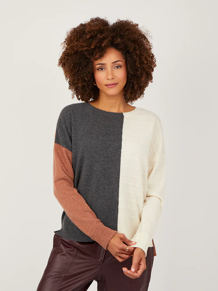 Rihanna Cashmere Sweater in Cream, Grey and Rust