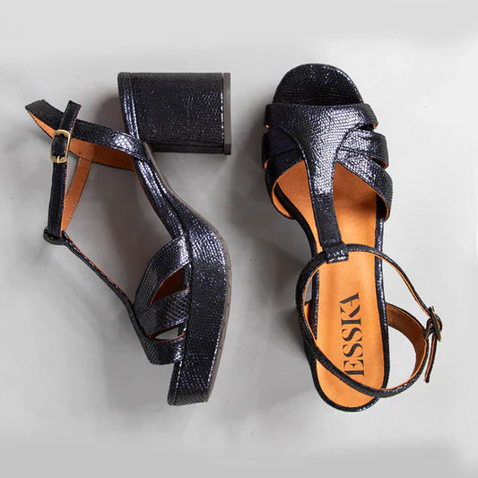 Charlie Sandals in Metallic Navy