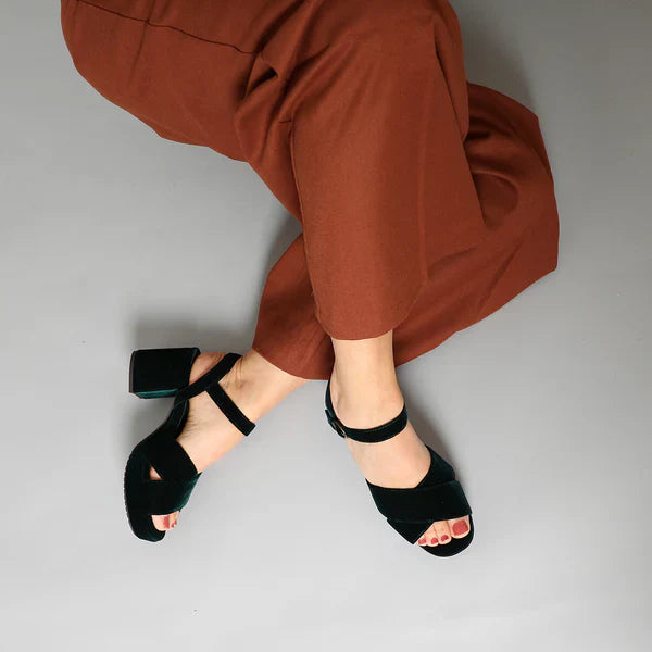 Clara Vegan Sandal in  Velvet Green