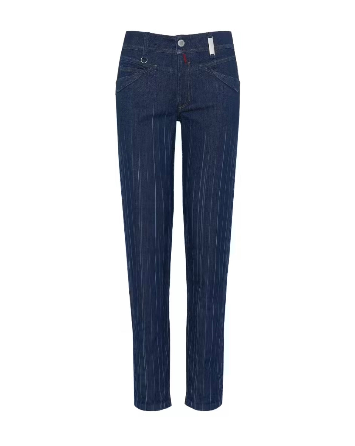 Fade-in-out laser pinstripe jeans