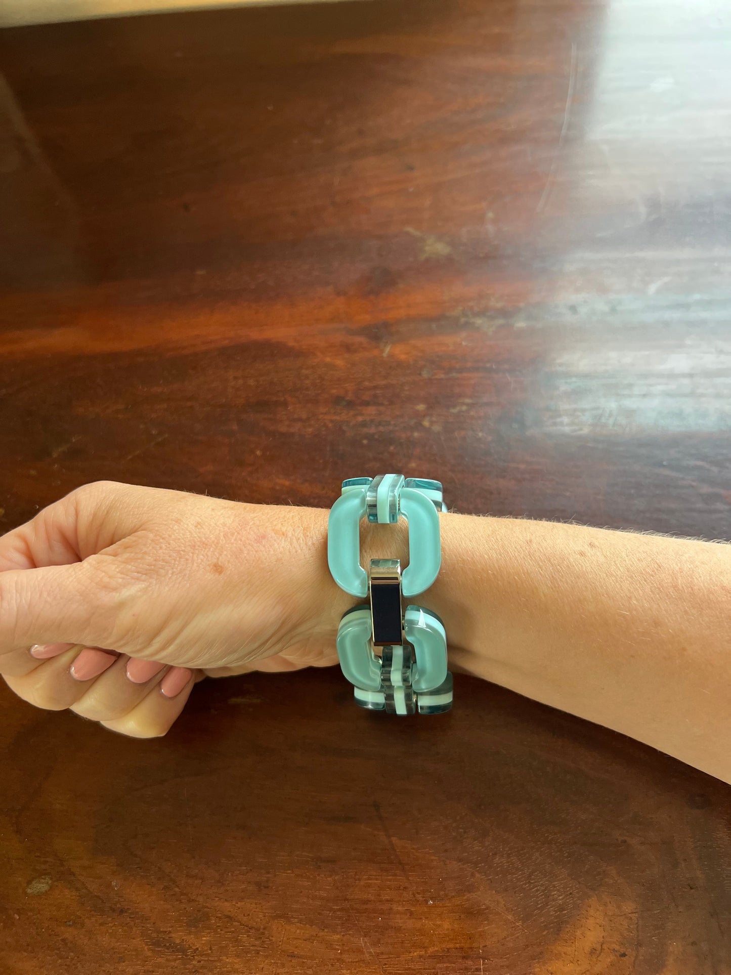 Sea Green Resin and Chrome Bracelet