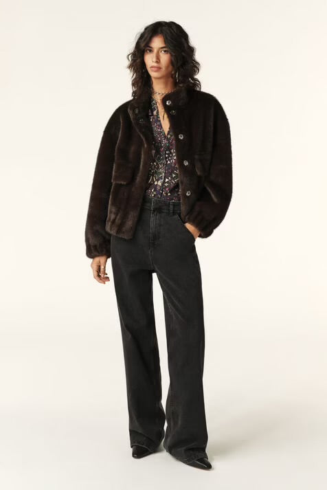 Ba&Sh Paros Chocolate Faux Fur Jacket