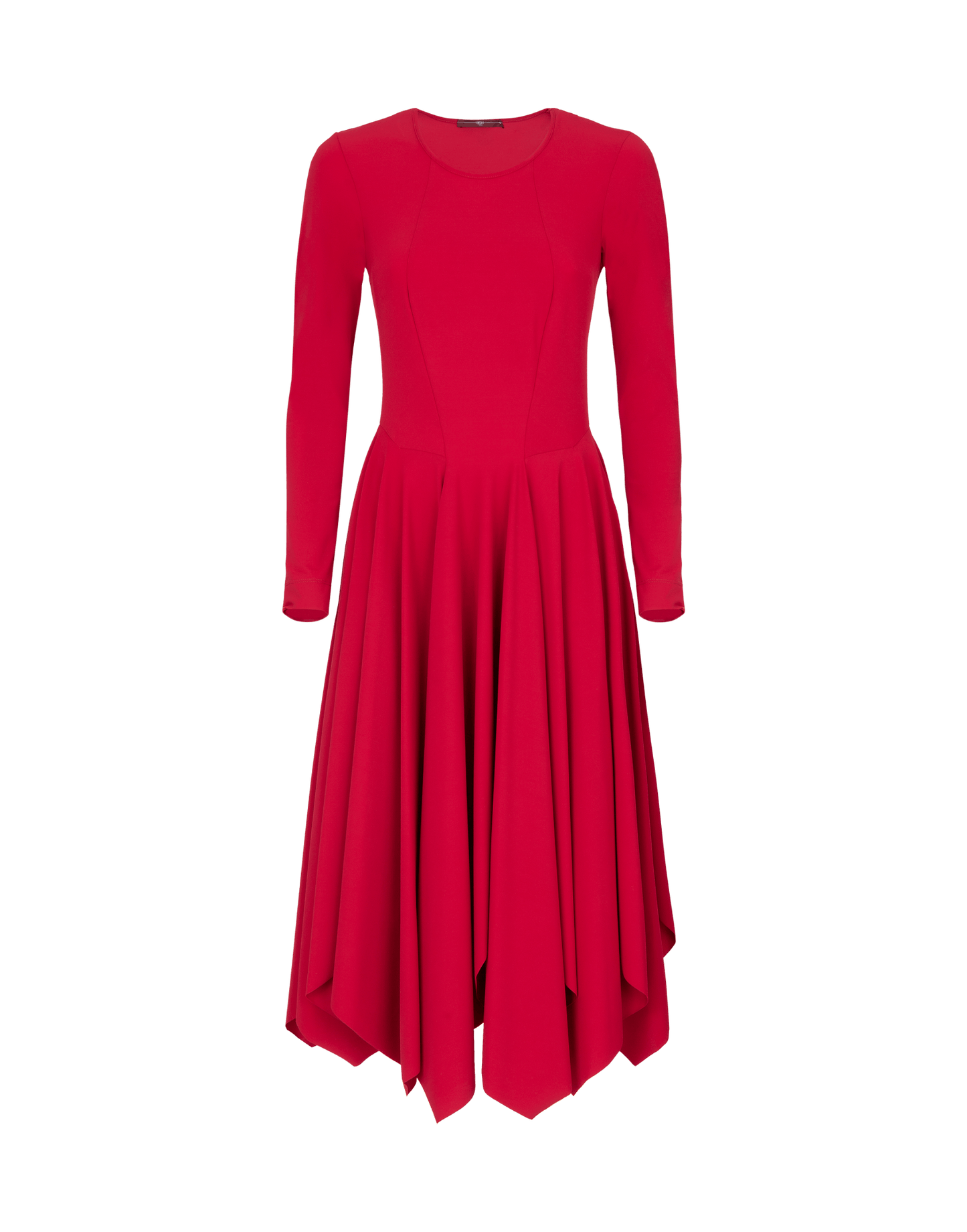 ENTHUSIASM Red Fit and Flare Dress with Multi-Point Hem