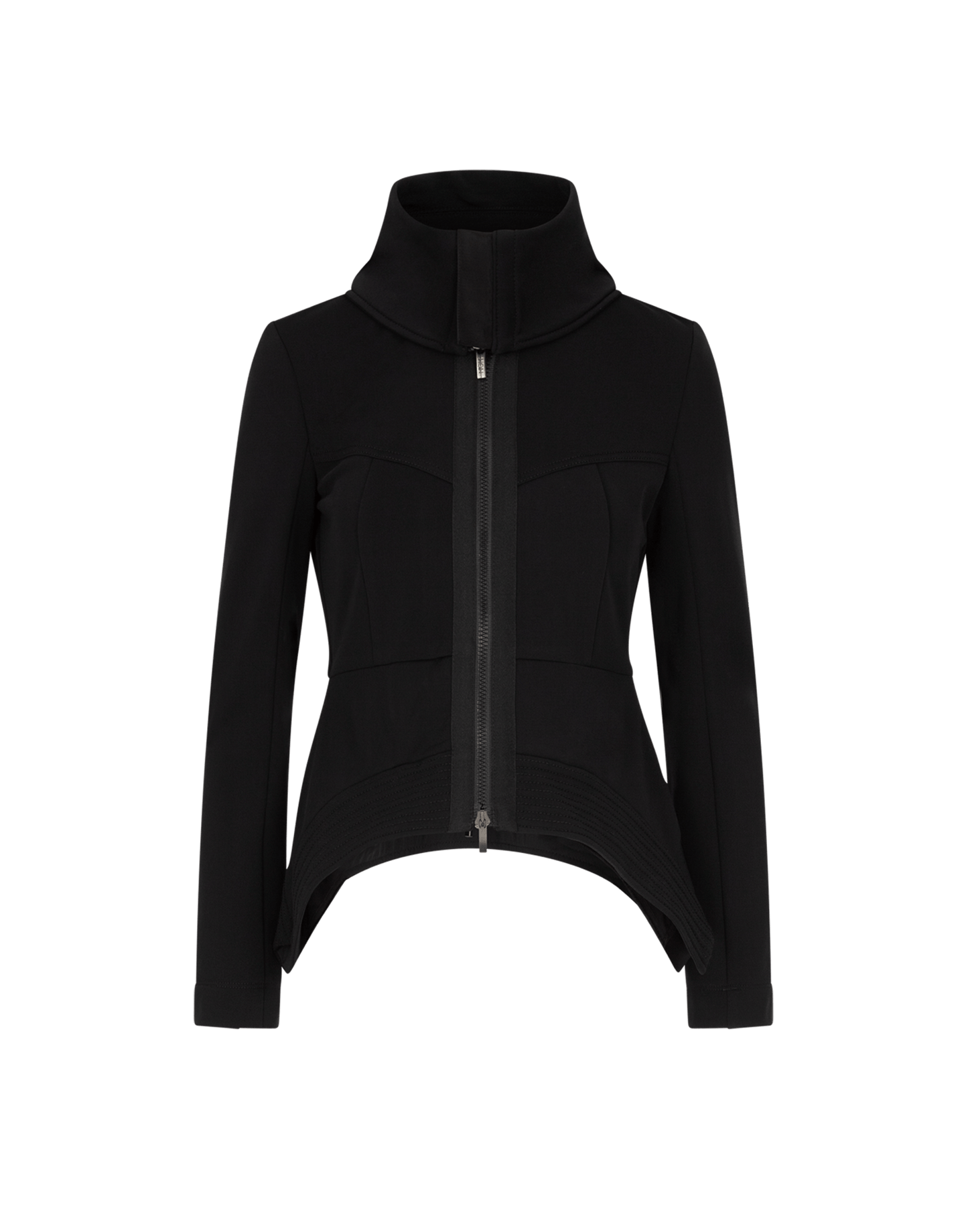 Inspiring Black Shaped Jacket with Fold-Down Funnel Collar