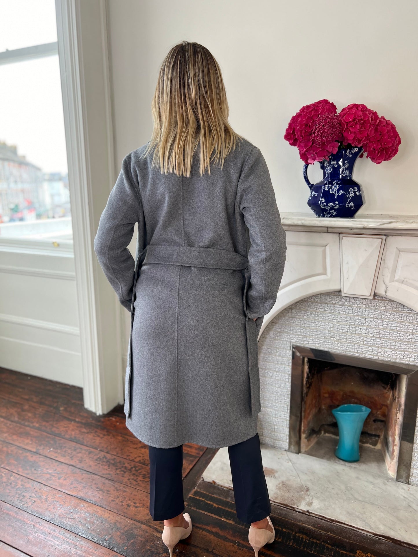 Rancio Grey Wool Wrap Coat with Belt Detail