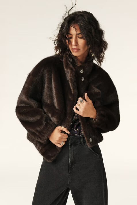 Ba&Sh Paros Chocolate Faux Fur Jacket