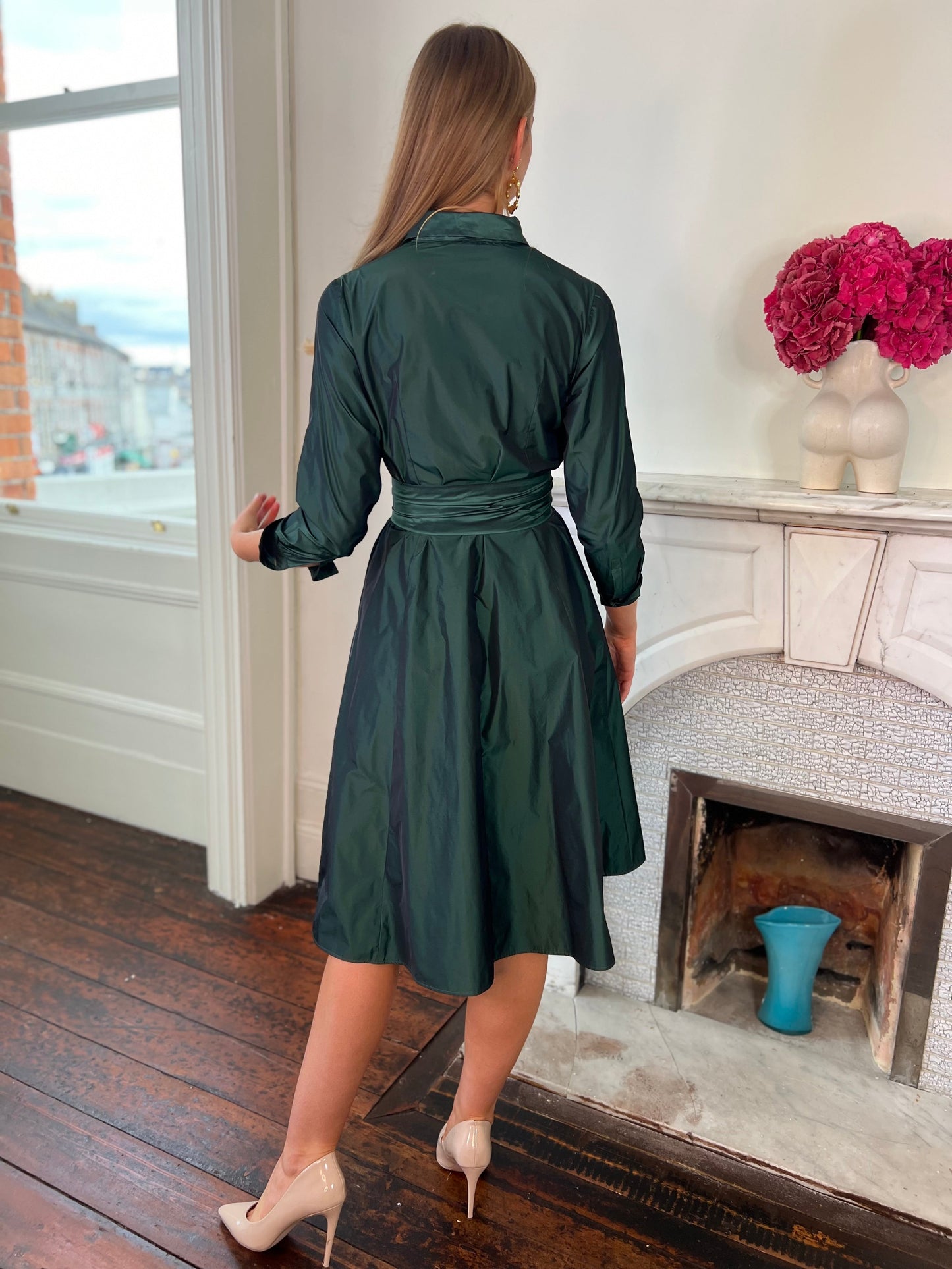 Taffeta Shirt Dress with Belt Detail  in 2 Colour Ways