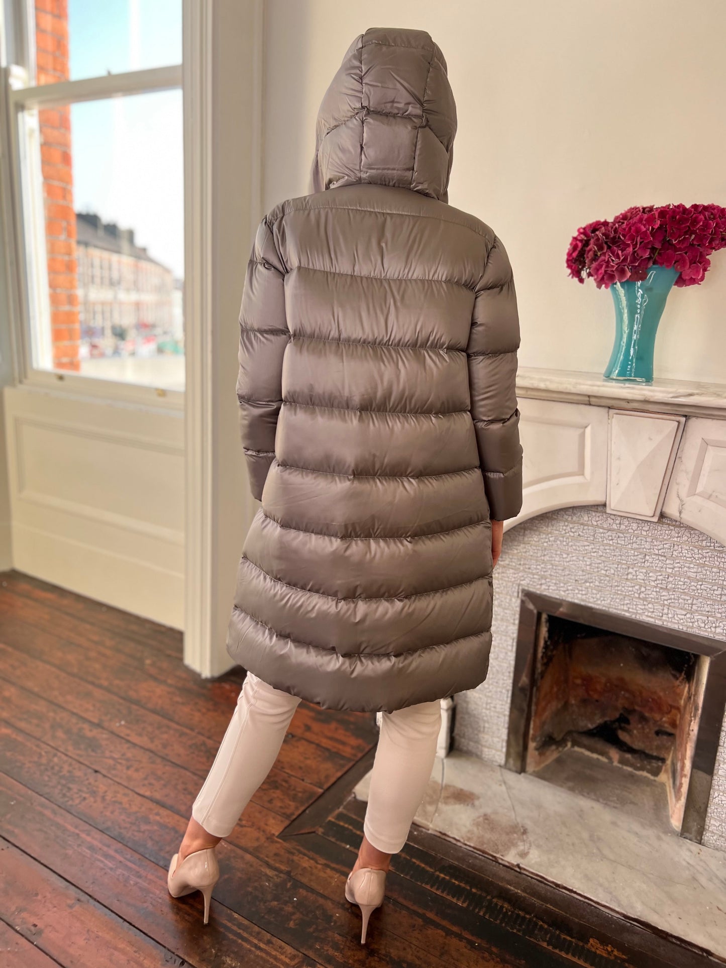 Mirca Quilted Coat with Hood in Sage Green