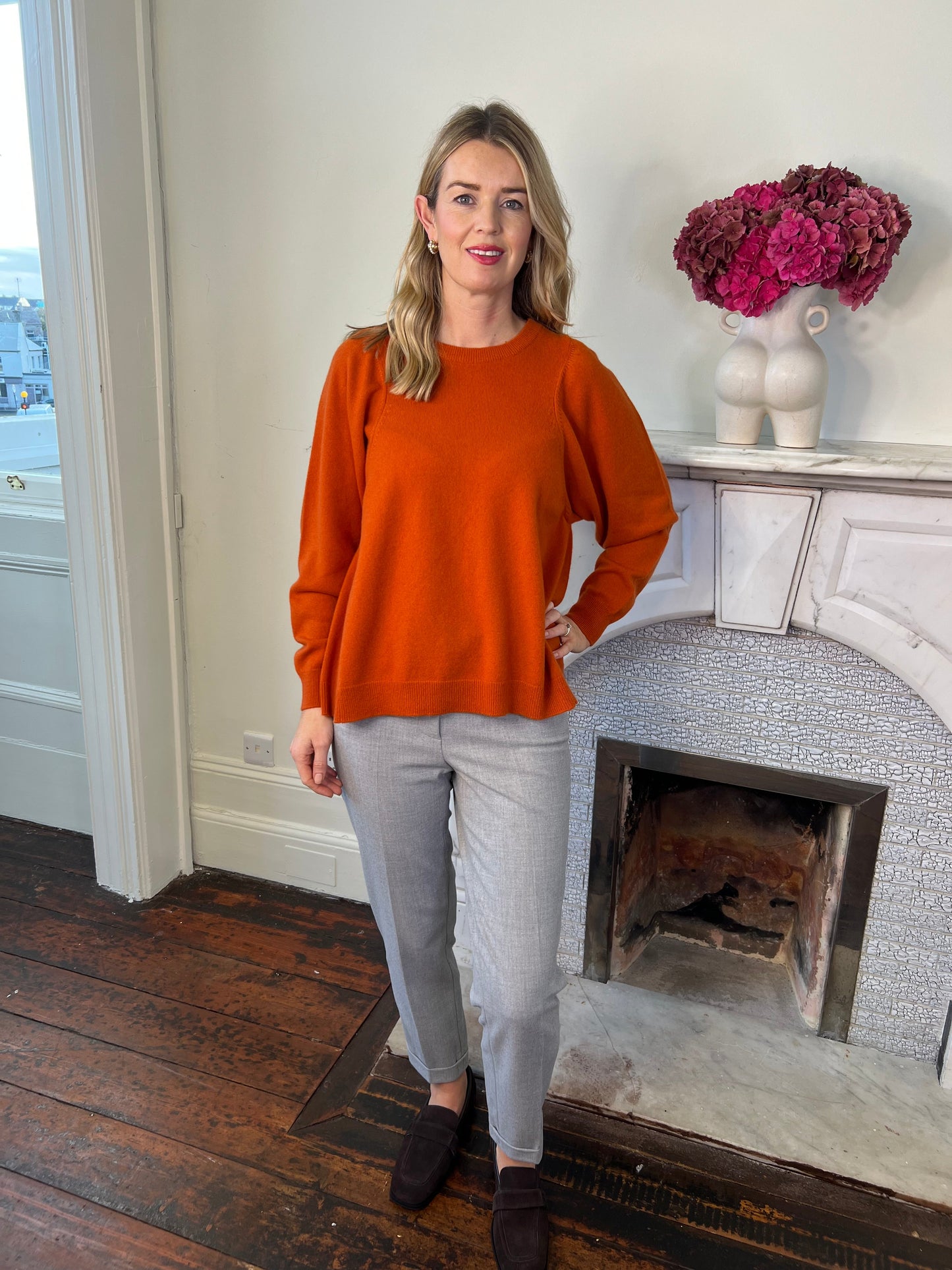 Amira Flared Cashmere Sweater in Marmalade