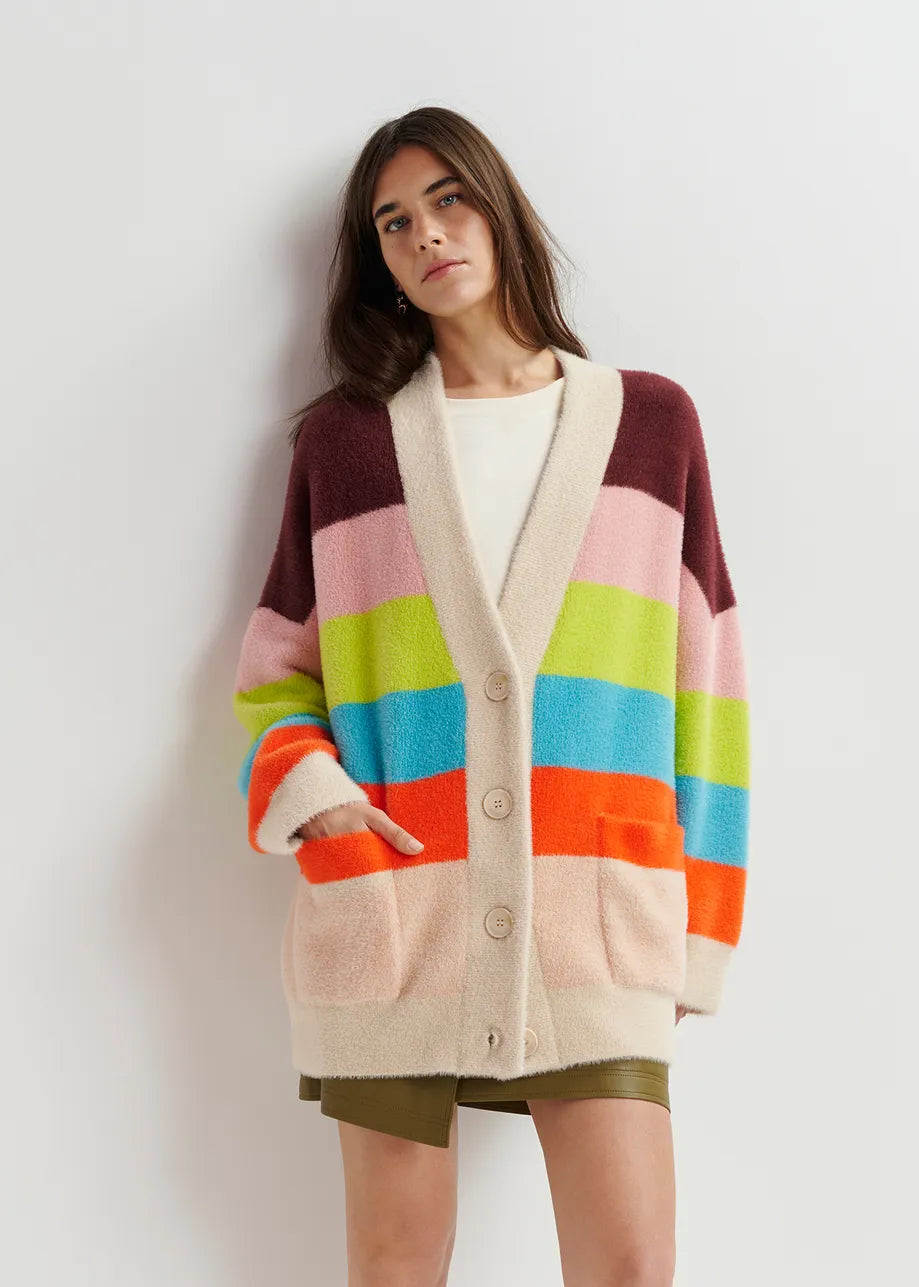 Gaan Striped Furry Cardigan