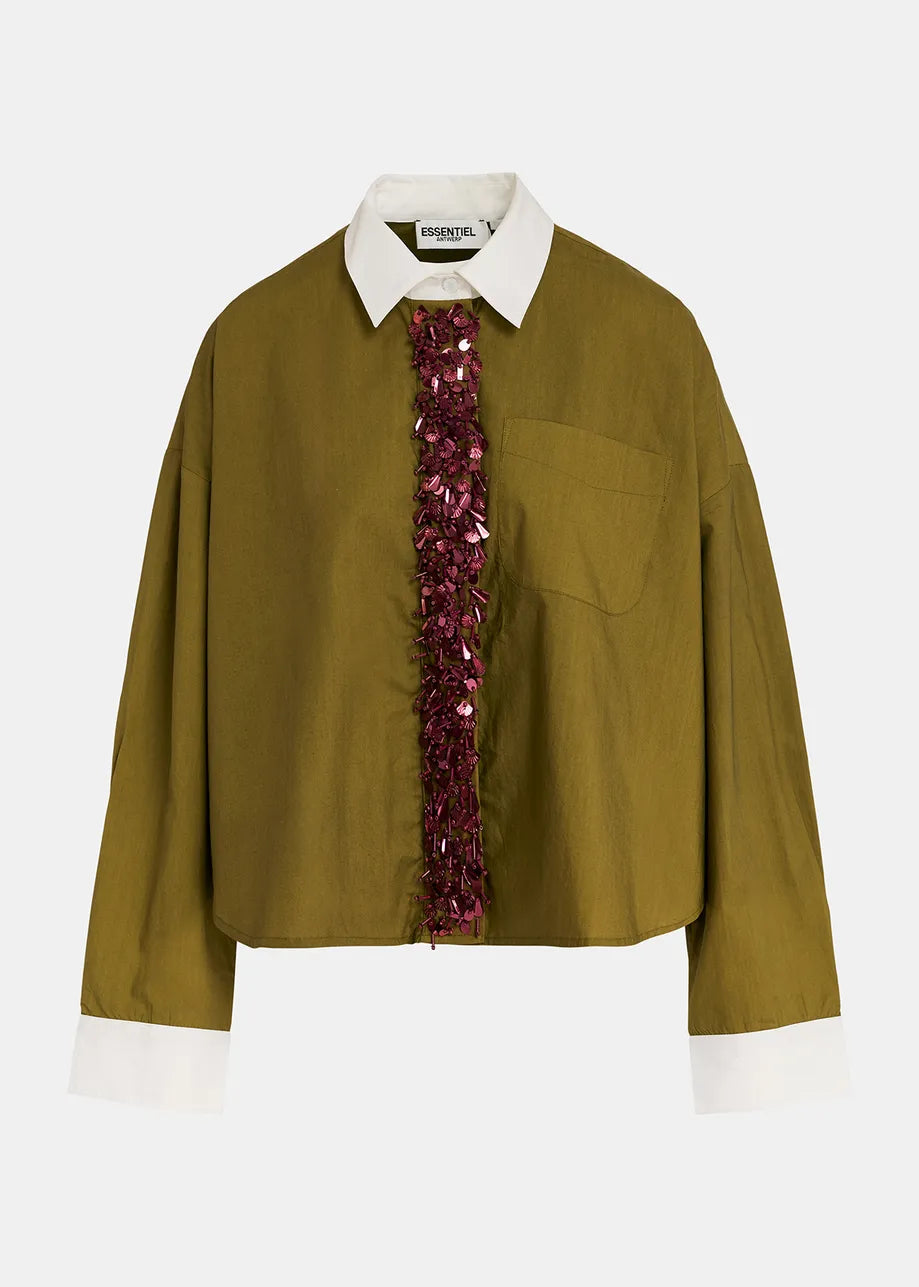 Gail Khaki Cotton Shirt with Embellishment