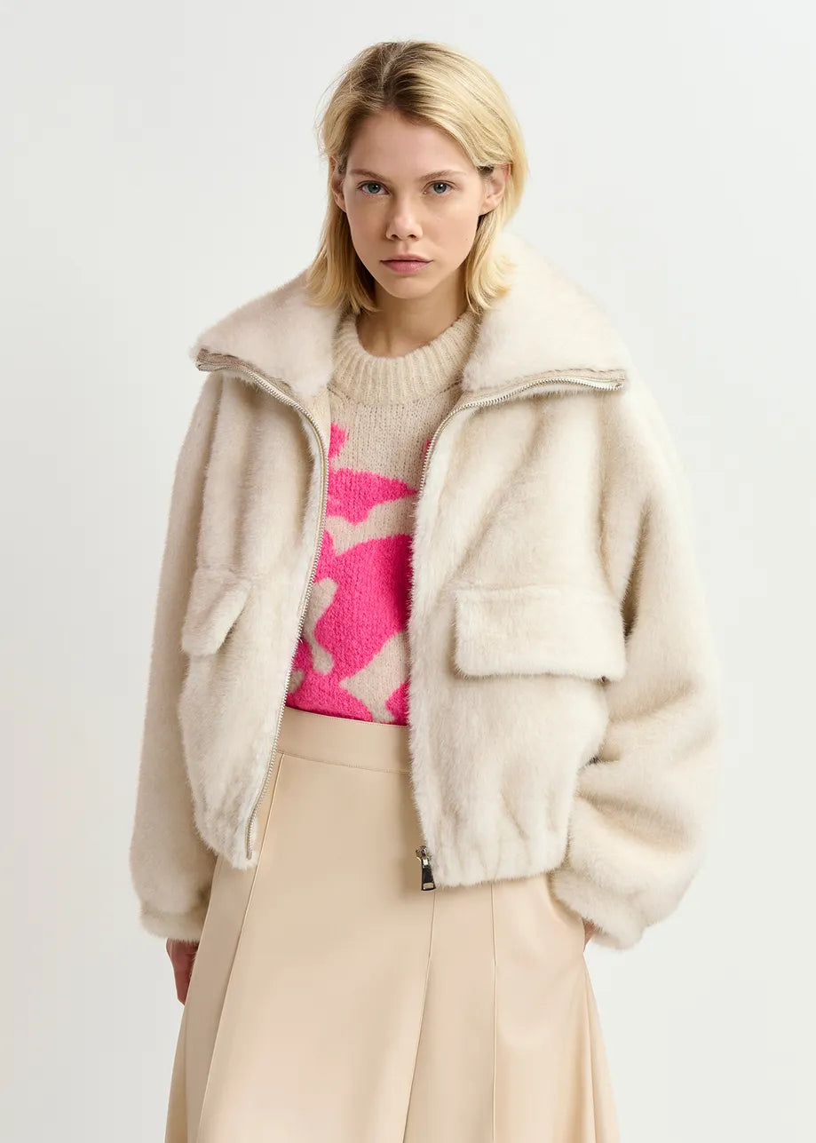 Genz Faux Fur Jacket Off White