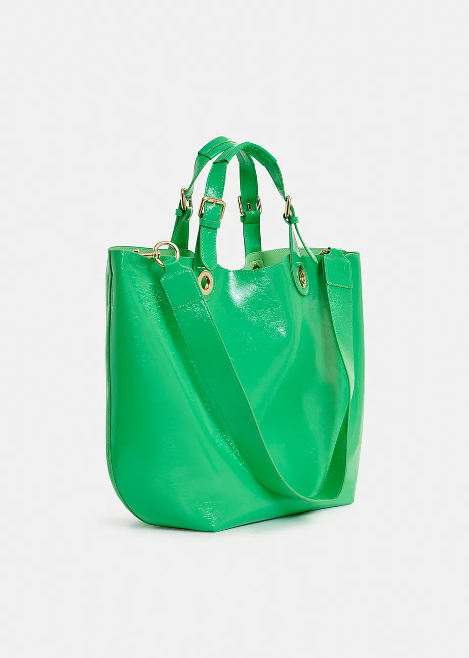 Ginnie Green Faux Patent Leather Shopper