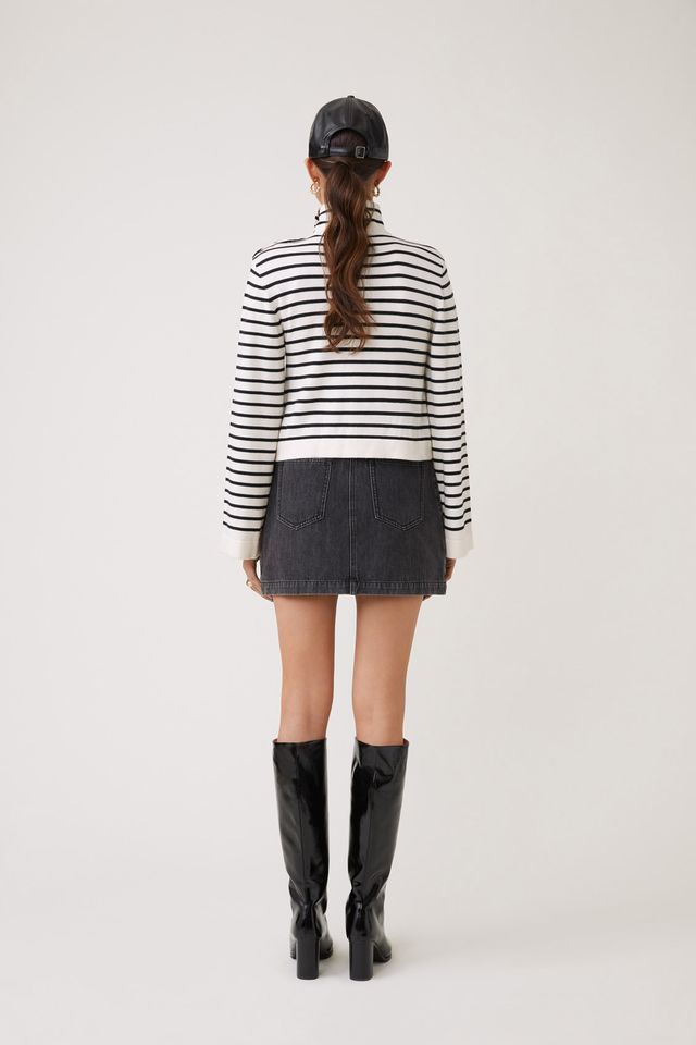 Piriac Striped High Neck Sweater in Black and White Stripes