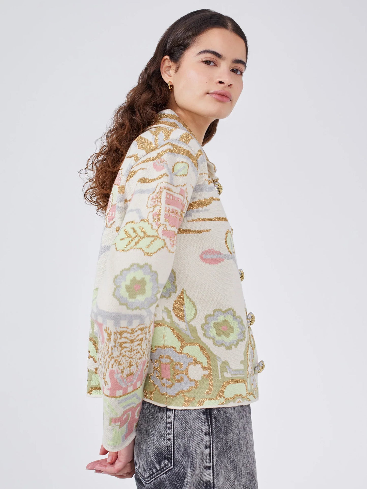 Lotus Carpet Cotton Jacquard Jacket in Ecru