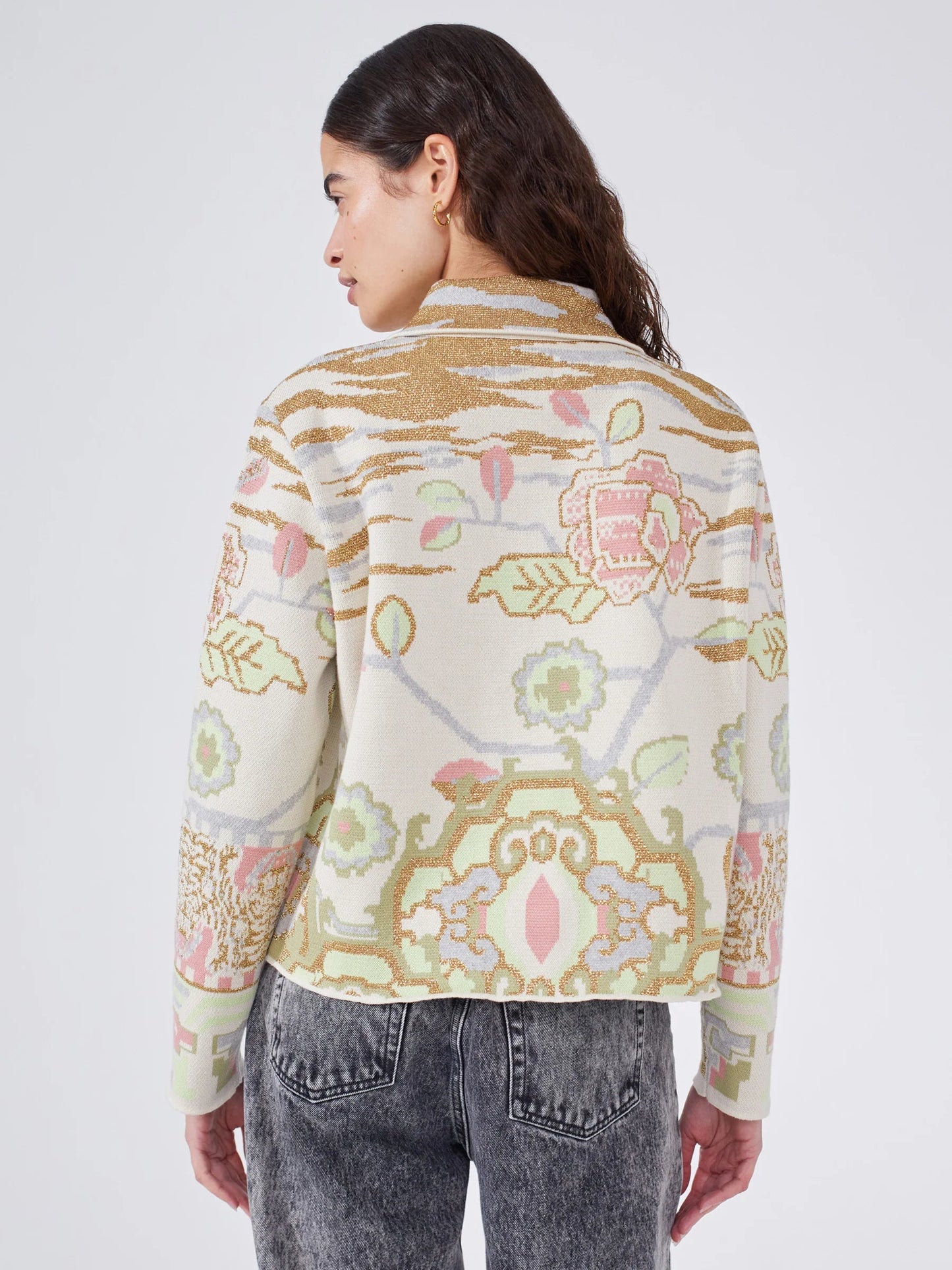 Lotus Carpet Cotton Jacquard Jacket in Ecru