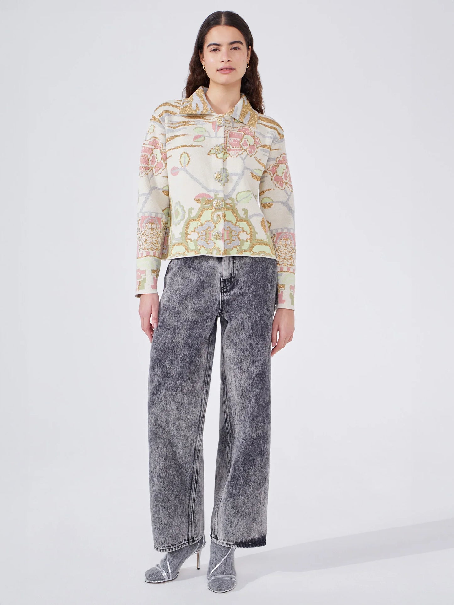 Lotus Carpet Cotton Jacquard Jacket in Ecru