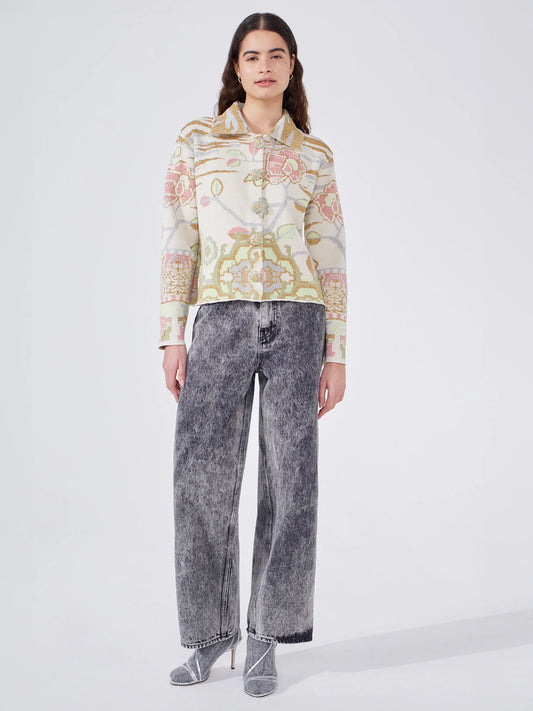 Lotus Carpet Cotton Jacquard Jacket in Ecru