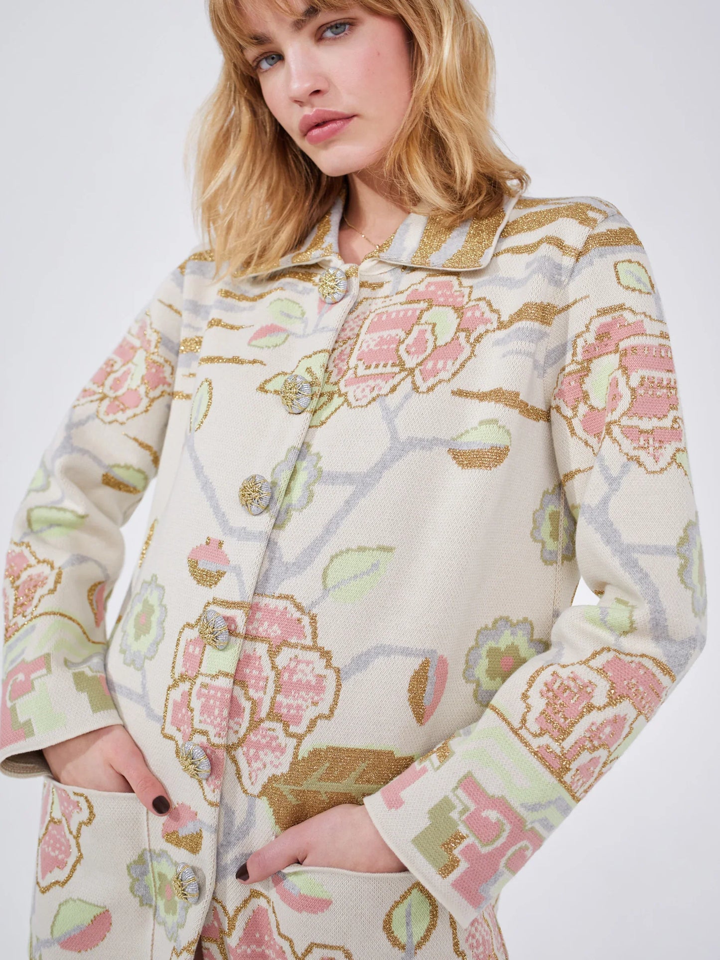 Lotus Carpet Cotton Jacquard Coat Cardigan