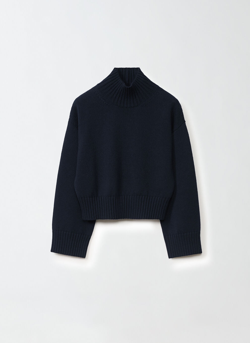 Merino Wool  High Neck Sweater in Ink Blue