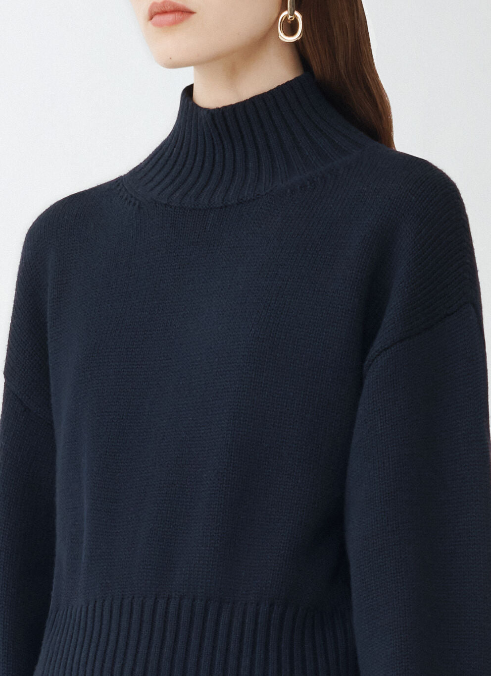 Merino Wool  High Neck Sweater in Ink Blue