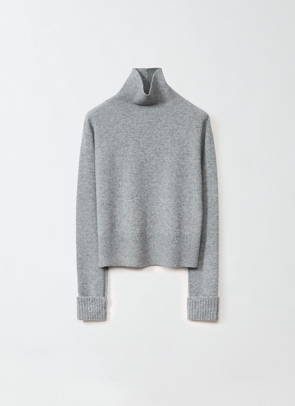 Platinum Relaxed Polo Sweater With Sequins in Rock Grey