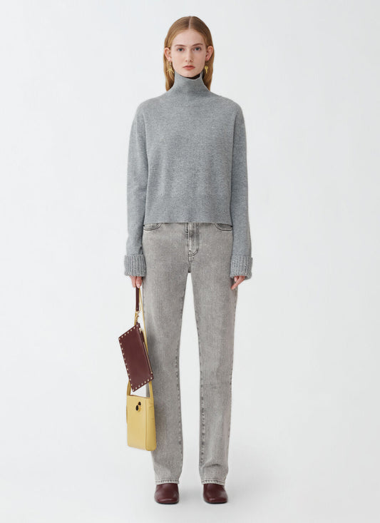 Platinum Relaxed Polo Sweater With Sequins in Rock Grey