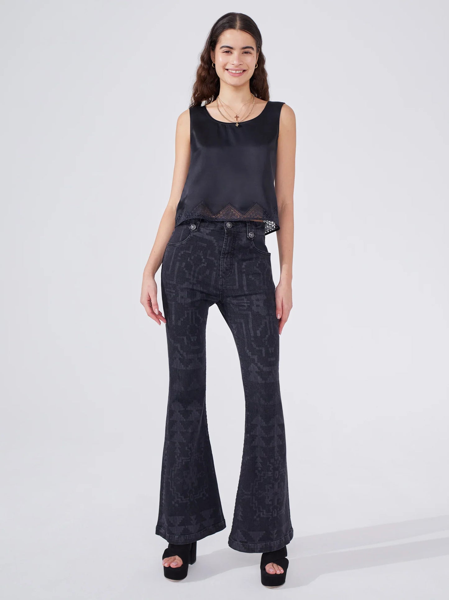 Laser Printed Flare Jeans