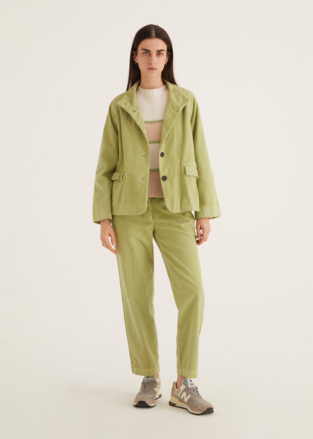 Relaxed Single Breasted Brushed Cotton Jacket in Lime Green