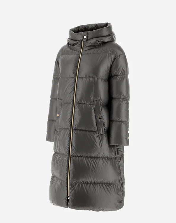 Long Down Quilted Ultra Light Coat with Hood Available in 2 Colours