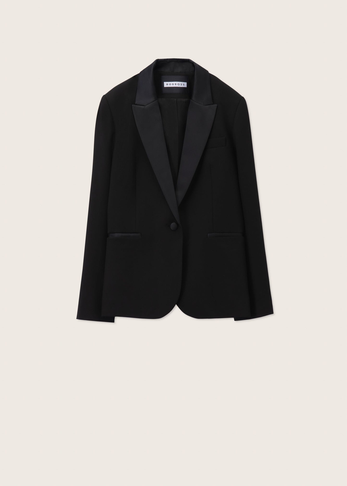 Fitted Single Breasted Satin Trimmed Black Tuxedo Blazer