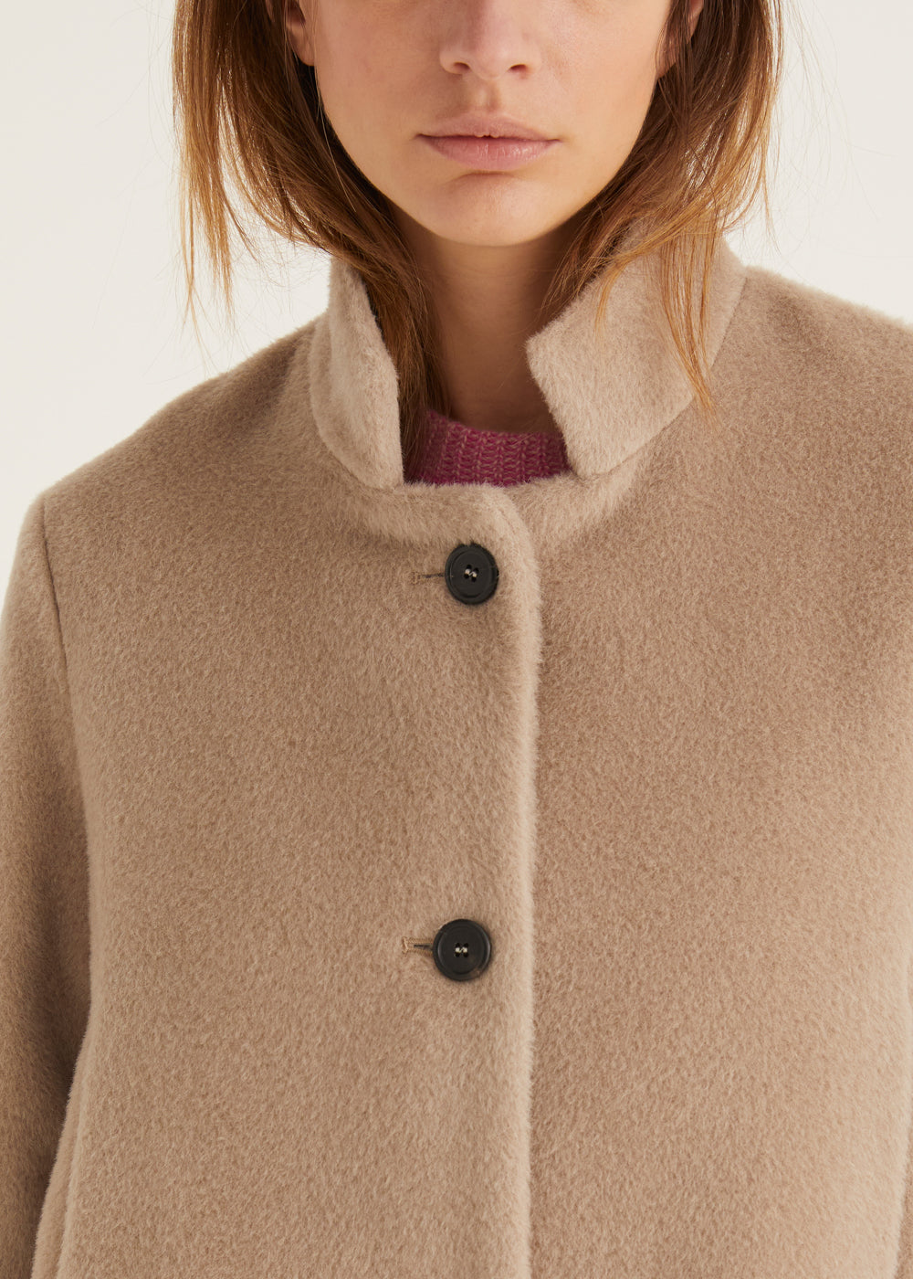 Caban Style Wool Mix Single Breasted Jacket with Button Detail in Sand