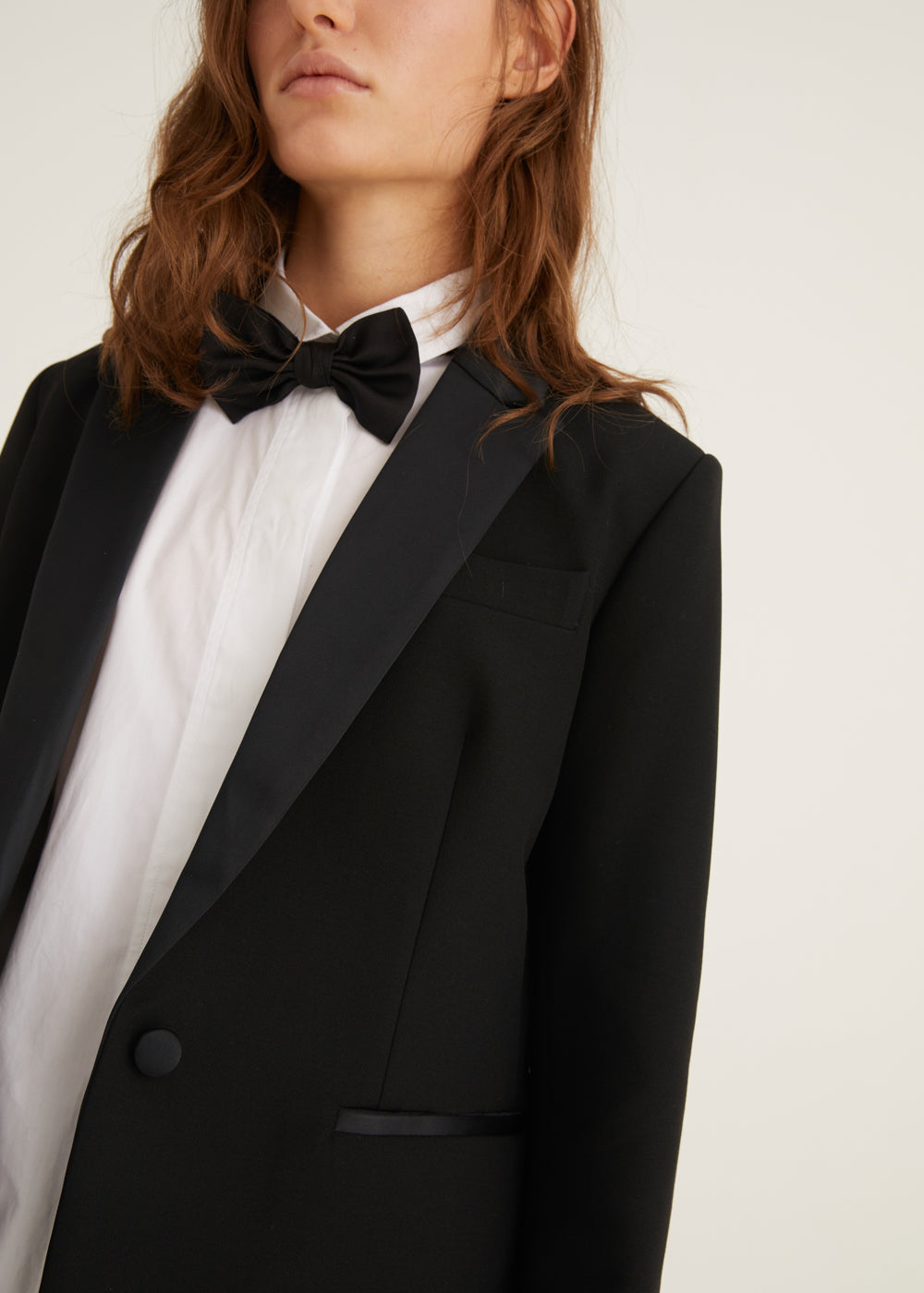 Fitted Single Breasted Satin Trimmed Black Tuxedo Blazer