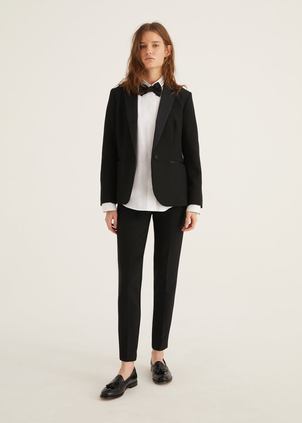 Fitted Single Breasted Satin Trimmed Black Tuxedo Blazer