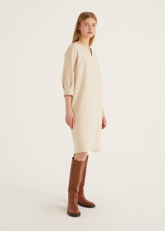 Cream Sheath Dress with 3/4 Length Sleeve